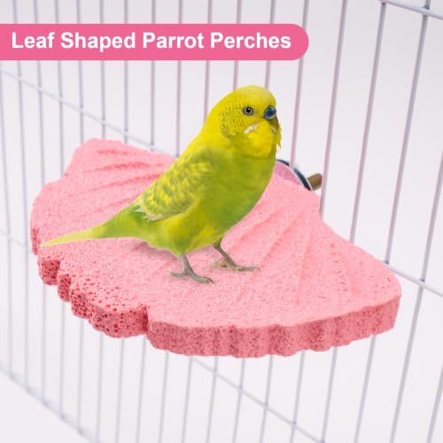 Image of 3 Pack Bird Beak Grinding Stone, Leaf Shape Birds Lava Ledge, Bird Cage Accessories Stand Platform for Budgies, Parakeets, Cockatiels, Conures