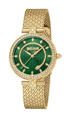 Just Cavalli Glam Chic Obsessive Snake - Orologio da polso da donna al quarzo Moda bracciale e cassa in Acciaio INOX di colore Oro display analogico verde - JC1L240M0035