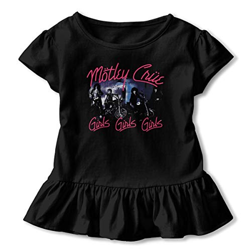 Motley Crue Round Neck Short Sleeve Ruffle Hem Tops T-Shirt Baby Girl's Cotton Tee Graphic Tee Black