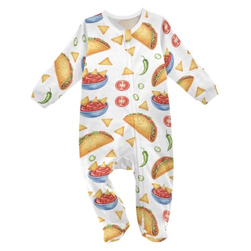 WIFIU Taco Chips Salsa Tomato Baby One-Piece Footies Long Sl