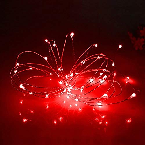 Image of 2 Pack Battery Powered 2M 20 LED Silver Wire Fairy String Lights LED Firefly Lights DIY Decoration for Valentines Day Bedroom Jars Christmas Wedding Party Festival Indoor Outdoor Camping - Red
