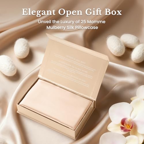 Image of THXSILK 100% Mulberry Silk Pillowcase for Hair and Skin Health, 25 Momme Soft and Smooth Pillowcase with Hidden Zipper, Gift Box, Premium Grade 6A+ Silk, 1pc (Standard 20 inchx26 inch, Beige)