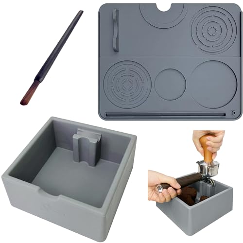 MOMAHUA 3-in-1 Coffee Knock Box & Tamper Mat Set - Dishwasher Safe, Non-Slip Espresso Accessory