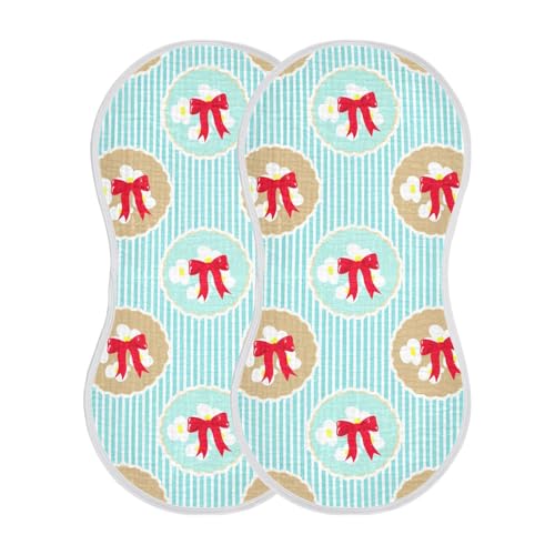 4 Pack Baby Burp Cloths, Soft Absorbent Burping Cloths for Babies, Cotton Milk Spit Up Rags, Large Size for Newborns, Baby Boys and Girls (Red Bow Floral Wreath)3