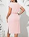 Women Plus Size T Shirt Dress Summer Casual Midi Short Sleeve Work Office Business Pink Dresses with Drawstring Pockets