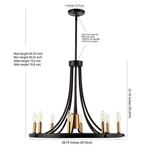 Jonathan Y Jyl7506A Urbanna 27" 9-Light Adjustable Iron Transitional Modern Led Chandelier, Bohemian, Cottage, Farmhouse, For Foyer, Over The Dining Table, Kitchen Black/Brass Gold #TOP5