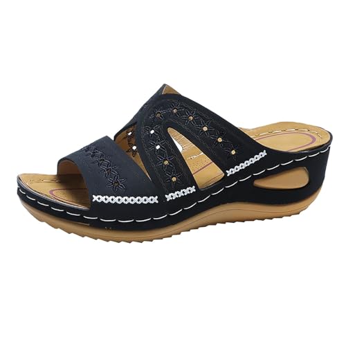 black Orthopedic Flip Flops For Women 2026, Wedge Platform Thong Sandals Arch Support Non-Slip On Slippers Beach Shoes Casual Wedges Comfortable Outdoor Sandal Breathable Summer Travel,size 6.5