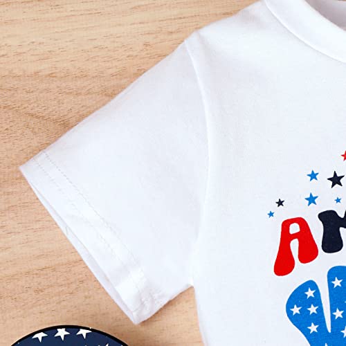 Infant Toddler Baby Girl 4Th Of July Outfits Short Sleeve Shirts Tassel T-Shirt + American Flag Shorts + Headband 3Pcs (Id Blue, 0-3 Months) #TOP3