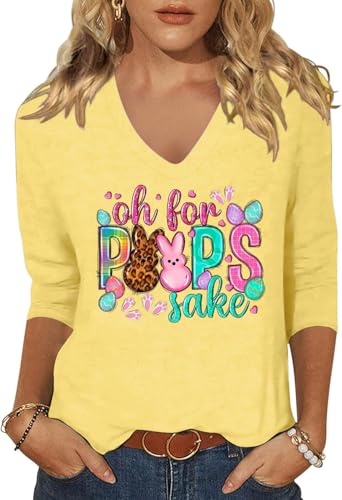 Image of Woffccrd Womens 3 /4 Sleeve V Neck T-Shirts Valentina's Day Spring Shirts Love Heart Printed Graphic Tees