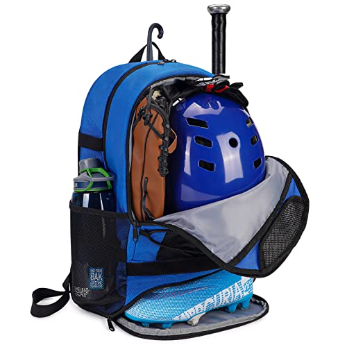 Baseball Backpack, Sports Bag For T-Ball & Softball Equipment, Bat & Glove Holder Backpack With Helmet & Shoe Compartments For Adult, Blue #TOP26