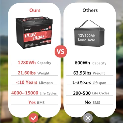 Image of 2 Pack 12V 100Ah Mini LiFePO4 Battery, Built-in 100A BMS,1280Wh Deep Cycle Rechargeable Lithium Battery 6000+ Cycles 10-Year Lifespan for RV, Solar, Off-Grid and Home Energy Storage