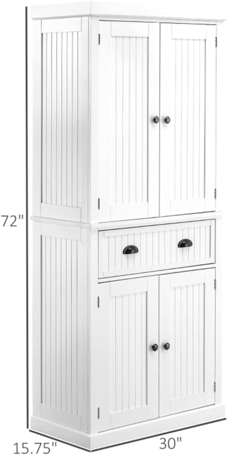 72" Sideboard Traditional Freestanding Kitchen Pantry Cabinet Cupboard with Doors and 3 Adjustable Shelves, White (D As Shown)