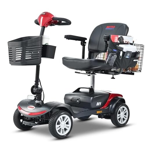 Electric Powered Mobility Scooters for Seniors Adults 300lbs Max Weight, 4 Wheel Folding Mobility Wheelchair for Travel - Long Range Power Extended Battery w/Charger and Basket- Red