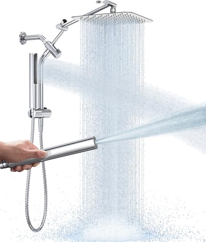 Veken All Metal 10" Shower Head with Handheld, Luxurious Square