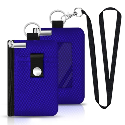 Image of Minimalist RFID Blocking Small Wallet with ID Window,WaterResistant Zip Id Case Wallet with Lanyard Keychain for Cards,Cash,Travel,Women,Men (Sapphire Blue)