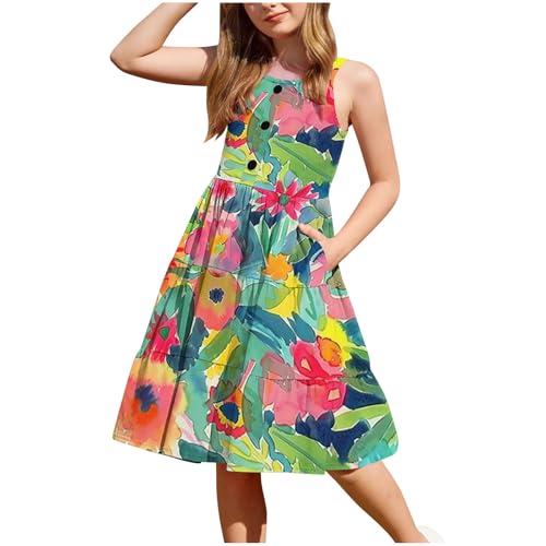 KQIVAM Mädchenkleider Sommer Ärmelloses Kleid Rundhals Tanktop...