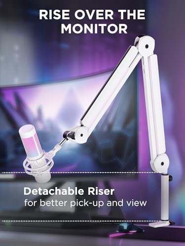 Image of InnoGear Mic Boom Arm Microphone Stand Cable Management for Blue Yeti FIFINE AM8 K669B HyperX QuadCast S SoloCast AT2020 and Other Microphone, White