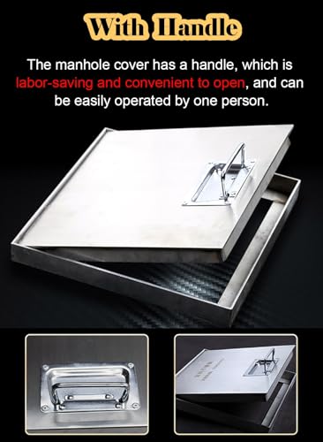 Portable Manhole Cover and Frame with Retractable Handles, Strong Load-Bearing Invisible Septic Tank Covers, Metal Inspection Cover for Parking Lots/Highways/Schools(45x45x5cm/17.7x17.7x2inc