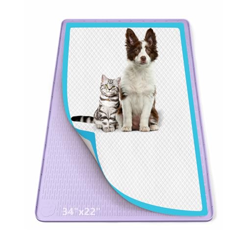 Pee Pad Holder for Dogs, 34" x 22" Silicone Pee Tray Mat Leak-Proof, High Edge, No Spill Pet Pad Holder for Puppy, Cat, Rabbit, Training Pads for Floor Protection, No Pee Pads (Purple)