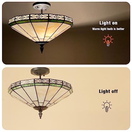 Capulina Tiffany Ceiling Light 2 Light 16 Inches Wide Cream Style Stained Glass Semi Flush Mount Ceiling Lamp For Dining Room Porch Hallway Kitchen Entryway #TOP6