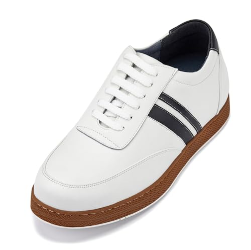 Image of CALTO Men's Invisible Height Increasing Elevator Shoes - White Leather Lace-up Lightweight Clasic Casual Sneakers - 2.8 Inches Taller - Y2821 - Size 11 D(M) US