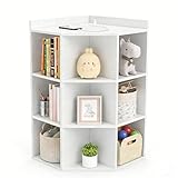 Costzon Kids Corner Cabinet with Charging Station, Wooden Cubby Bookcase with USB Ports and Outlets, 3-Tier Kids Bookshelf, 9-Cube Toy Storage Organizer for Playroom, Bedroom, Living Room (White)