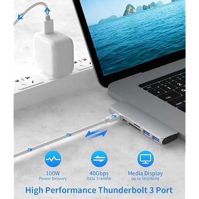 USB C Hub for MacBook Pro/Air M1 M2, 7-in-2 Thunderbolt 3/4 Compatible Adapter with 4K HDMI, 100W PD, 2 USB 3.0 and SD/TF Card Reader