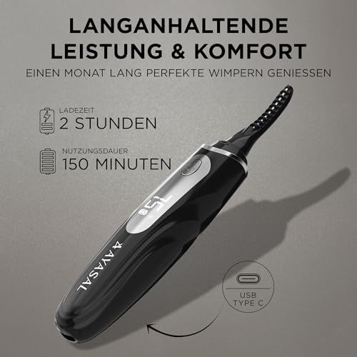 AYASAL Beheizte Wimpernzange: 10-Sekunden-Schnellaufheizen, lang anhaltender Schwung – Tragbare elektrische Wimpernzange, sicheres Anti-Verbrennungs-Design für alle Wimperntypen