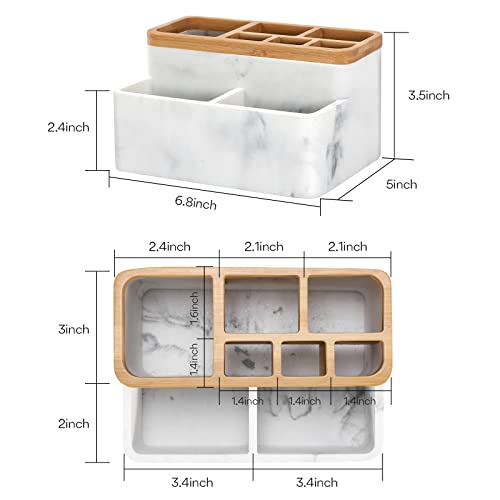 Bamboo Toothbrush Holder, Aimou Multifunctional Bathroom Organizer Countertop Storage, Marble Look Naturally Eco-Friendly Electric Toothbrush Toothpaste Caddy Stand For Bathroom Vanity #TOP3