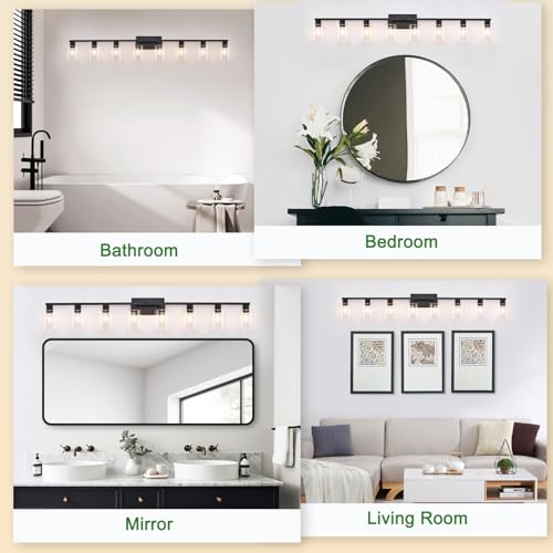Epihanight 8-Light Black Vanity Light Fixtures,50" Bathroom Light Fixtures Clear Glass ShadeRust and Moisture Resistant Easy to Install Vanity Lights for Luxury Bathroom Light Over Mirror by Epihanight - Used condition - Image 5
