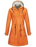 Comallan Damen PU Regenmantel Mit Kapuze Wasserdichte Übergangsjacke Freizeitjacke Parka Windjacke für Damen mit Drawstring Orange 38