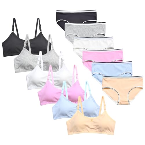 30A 32A Bras for Teens Wireless Training Bras for Girls Ages 10-16 Years 6 Pack