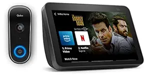 QUBO Full HS Alexa-Enabled 1080P Full HD WiFi Video Doorbell | Visitor Video Call on Phone | Intruder Alarm + Echo Show 8 (2nd Gen) - Smart Speaker with Alexa - 8