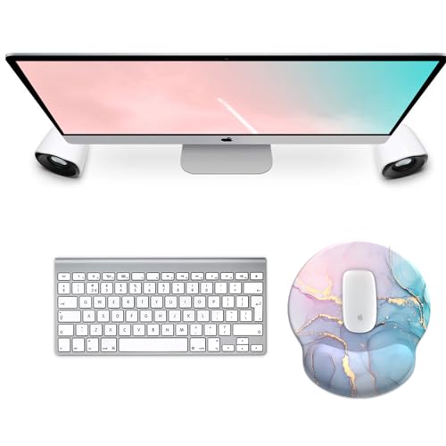 Image of eulps Mouse Pad with Wrist Rest, Comfortable Computer Mousepad with Gel Wrist Support Smooth Surface and Non-Slip PU Base for Pain Relief, Laptop, Office & Home (Cyan Pink Marble)