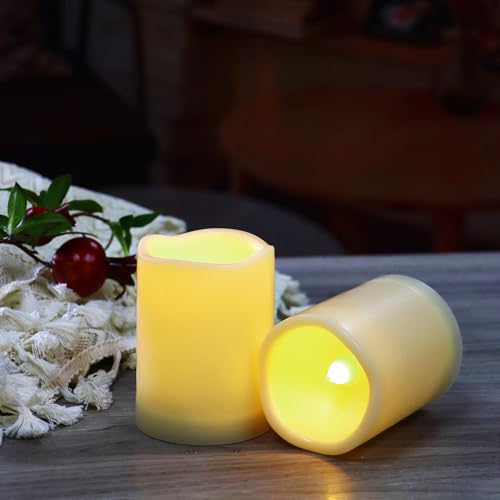 Image of Outdoor Battery Operated Flameless Candles with Remote Timer D3 inchxH4 inch 2 Pack