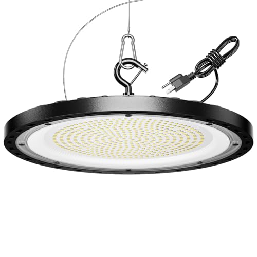 1 Pack 200W UFO LED High Bay Light, 29500lm 5000K Shop Lights for Warehouse, 5' Cable with Plug AC110-277V, Waterproof Commercial Lights for Barn Workshop Garage Factory Warehouse Gym ETL Listed