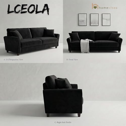 Image of 3 Seater lceola Premium Fabric Sofa |Stylish and Comfortable Living Room Furniture| Heavy Quality Sofa and Builtin| Throne of Comfort (Black, 3 Seater)