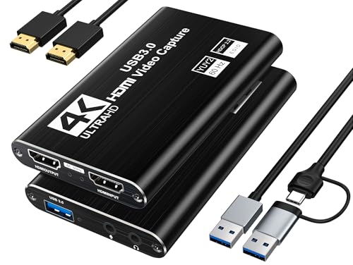 XIIXMASK Video Capture Card, USB 3.0 Capture Card 4K HDMI Loop-Out, 1080P 60FPS/2K 30FPS Video Game Capture for Works for PS5/Camera/PC