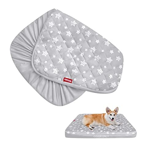 Dog Bed Covers Replacement Washable Pet Hair Easy to Remove, Waterproof Dog Bed Covers Noiseless Quilted, Pet Bed Cover Lovely Grey Star Print, Puppy Bed Cover 30x20 Inches, for Dog/Cat, Cover Only Cover