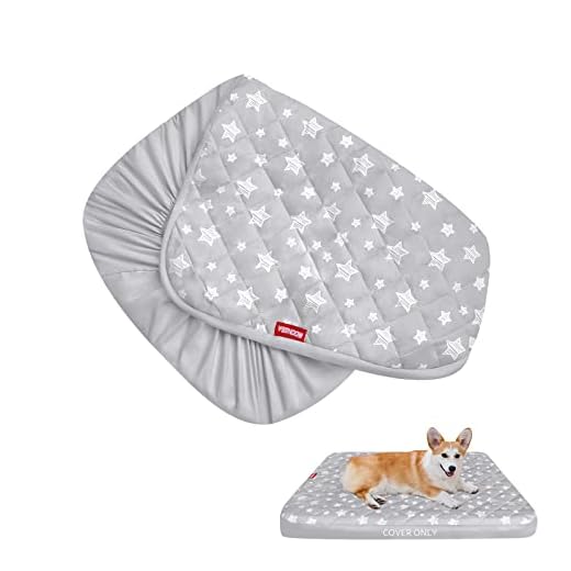 Waterproof Dog Bed Covers Replacement Washable Pet Hair Easy to Remove, Dog Pillow Cover Quilted, Pet Bed Cover Lovely Grey Star Print, Puppy Bed Cover 30x20 Inches, for Dog/Cat
