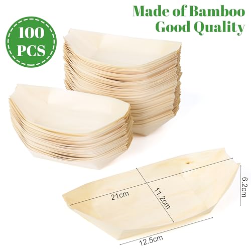 ANTETOK Natürliche Einweg Holz Boote aus Holz, für Lebensmittel-Präsentation, praktische Teller, Geschirr, Bento-Boxen, zum Herausnehmen von Tabletts, Partys(20,3 cm, 100 Stück)
