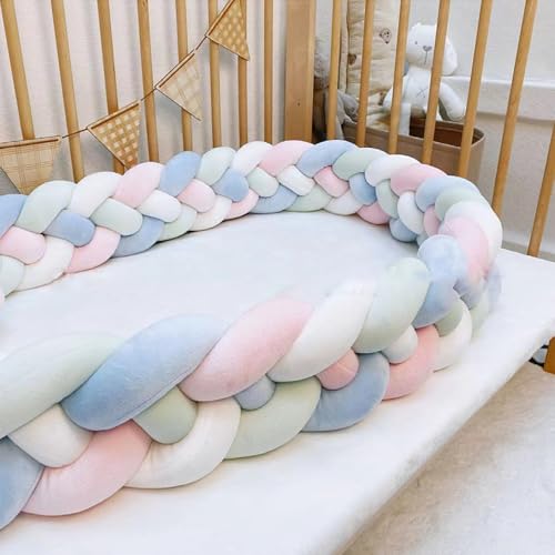 GYWZTJ Braided Cot Bumper, 4 Shares Braided Pillows Knotted, Baby Cot Bumpers Braided, 100% Cotton Multi-Color Knotted Bedroom Cushion, Soft Knotted Braid Pillow Crib Protector (C 2.6M)