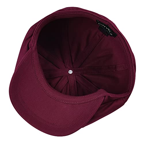 BOTVELA Men's Newsboy Flat Cap 100% Cotton Gatsby Ivy Golf Cabbie Hat (Burgundy, 7 5/8)