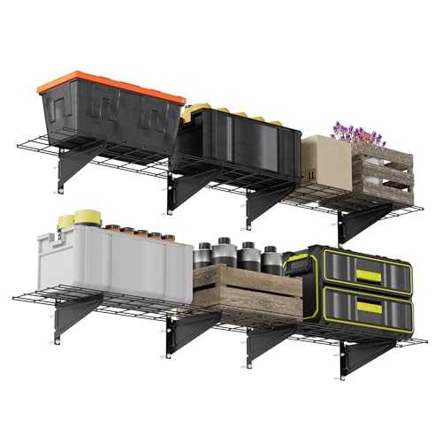 STORKING 2-Pack 1x6ft Garage Wall Shelving, 12"x72" Shelf Storage Rack Floating Shelves Wall Mounted, Heavy Duty Storage Shelves, 800lbs Load Capacity, with 16 Hooks for Garage Organization, Black by STORKING - Image 9