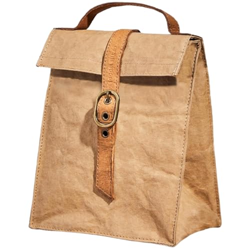 Out of the Woods Paper Bag Lunch Cooler, Reusable and Eco-Friendly, Insulated, Keeps Lunch Fresh, Washable Paper, Water Resistant Exterior, Brass Buckle, Brown