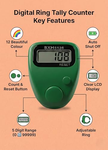 Image of Digital Finger Tally Counter, 5-Digit LCD Display, Ring Design with Reset Button (Pack of 1) (Black)