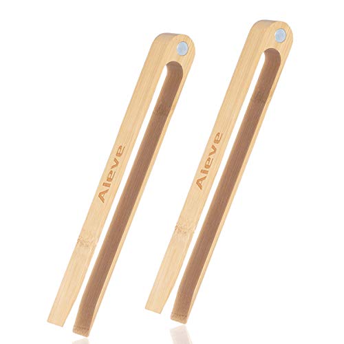 Toaster Tongs,2 Pack Magnetic Wooden Bamboo Toast Tongs Toaster Grabber Bread Tongs with Magnet Kitchen Tongs for Cooking,Salad,Barbecue,Grilling,Baking,Frying,Bagels