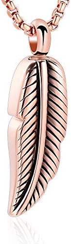 Oinsi Stainless Steel Feather Urn Necklace Hold Cremation Ashes Keepsake Memorial Jewelry +Box+Fill Kits