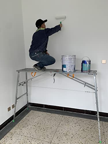 Daxiang Portable Fold Work Platform, Galvanized Steel Welding Heavy Duty Drywall Step Ladder Bench Stool Adjustable Height, 800 Lbs Maximum Load #TOP5