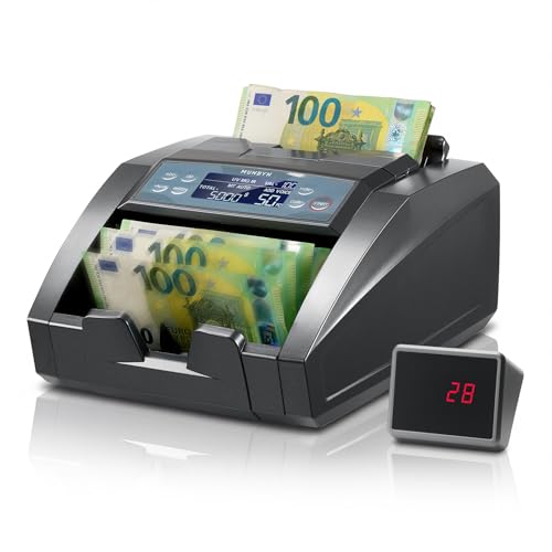 MUNBYN IMC27 Contador de Billetes con conteo de Valor, Detector de Billete Falsos UV/MG/IR/MT, máquina de Contar Billetes para Euro y USD, Modo Add/Batch, 1300 Billetes/min, Garantía de 2 años